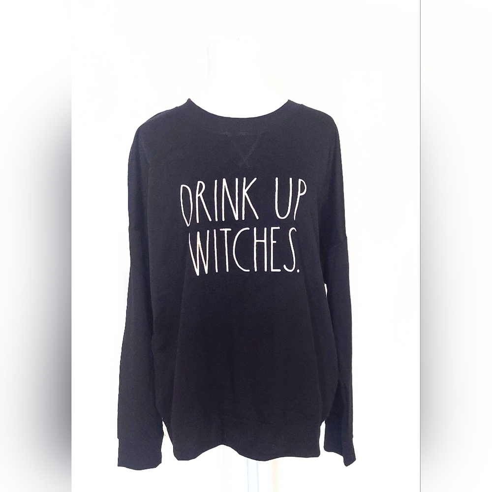 Rae Dunn Halloween Drink Up Witches Black Sweatshirt Size Large